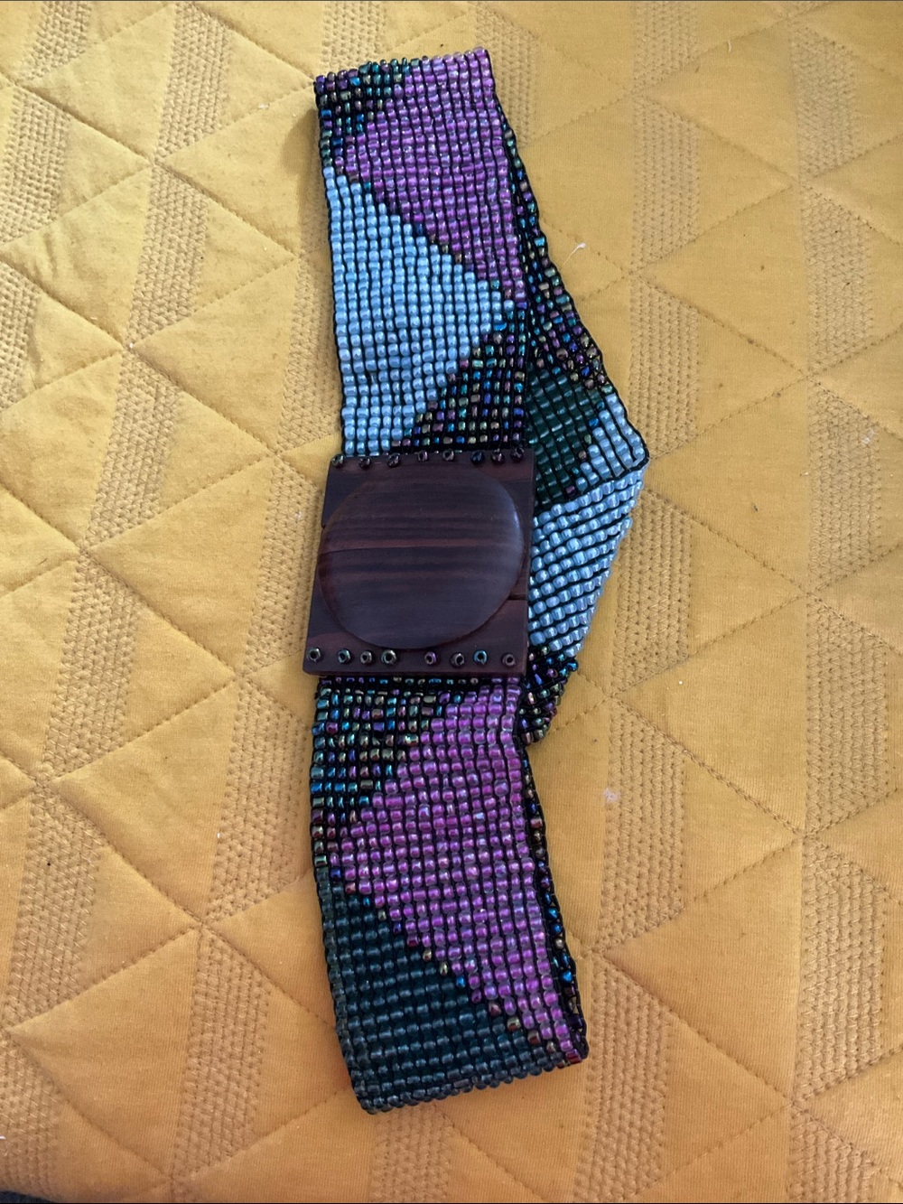 Glass Bead Stretchy Belt with Wooden Buckle